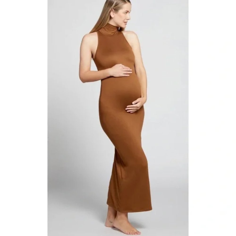 Bumpsuit The Serena Turtleneck Tank Midi Dress Brown Cognac Toffee